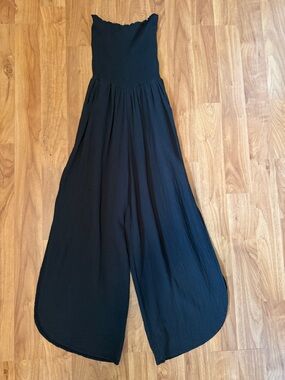 Elan Black Strapless Wide-Leg Jumpsuit